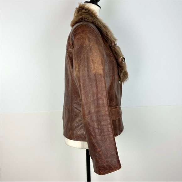 Vintage Toni Brown Shearling Leather Jacket Fur Collar Buckle Detail Quilt inner - Picture 4 of 9